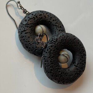 Black Lava & Spider Web Jasper Donut Earrings